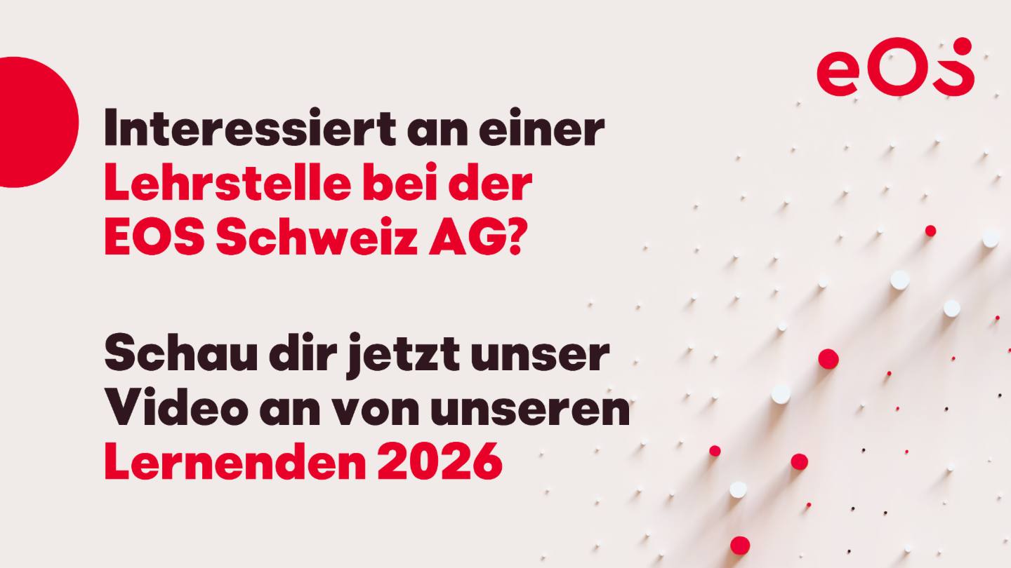 Die Lehrlinge der EOS Schweiz AG stellen ihren Ausbildungsberuf vor und werben dafür, sich bei EOS für eine Ausbildung zu bewerben.