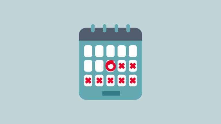 Illustration d’un calendrier avec une date entourée suivie de jours marqués d’une croix rouge, indiquant qu’une date limite n’a pas été respectée.
