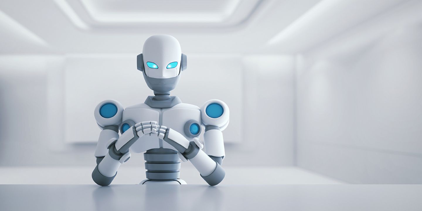 Künstliche Intelligenz und Recht: Roboter sitzt am Tisch