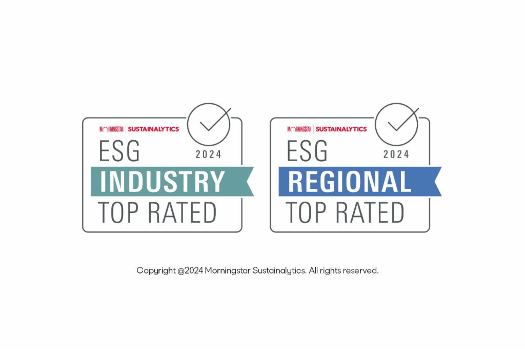 Siegel: ESG Industry top rated & ESG Regional top rated<br/>Copyright @2024 Morningstar Sustainalytics. Alle Rechte vorbehalten