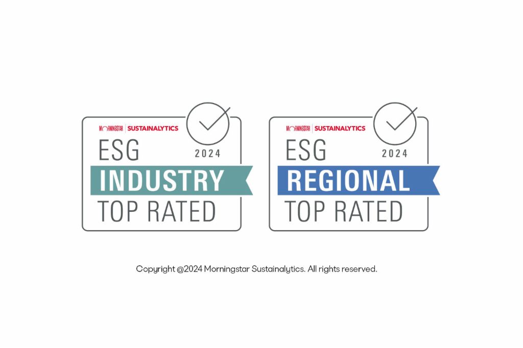 Insignes : Meilleur classement sectoriel ESG & Meilleur classement régional ESG<br/>Copyright @2024 Morningstar Sustainalytics. Tous droits réservés